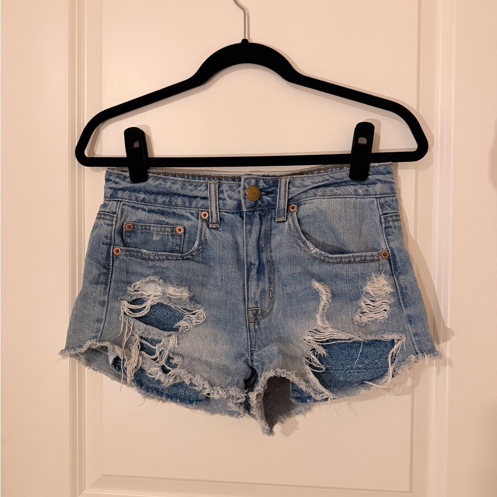 American Eagle Outfitters Light Blue Distressed Jean Shorts